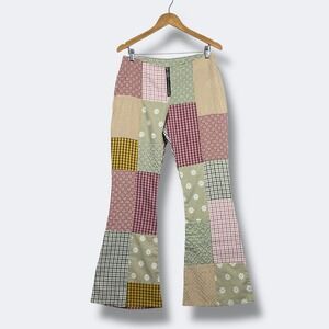The Ragged Priest Patchwork Flared Pants Womens 10 Gingham Bell Bottoms Cottage